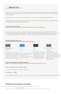 Infographic showing wool blend scarf details including 220x28cm size and material composition