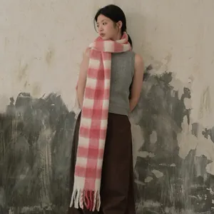 Dames Winter Klassieke Ruitjes Sjaal Alpacawol Mix Oversized Geruite Kwastje Sjaal Wikkel Dik Warm Lang Mode Muffler