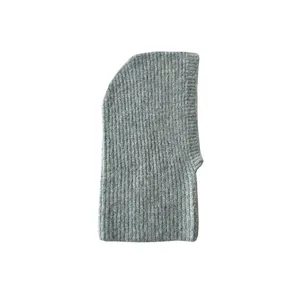 Passamontagna blu-grigio in misto lana alpaca con maglia a coste per l'inverno