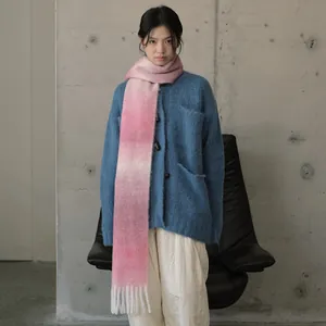 Sciarpa con Nappine Sfumata in Misto Lana da Donna Morbido Caldo Scialle Lungo Invernale Elegante Accessorio Autunnale Minimalista