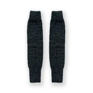 Dark grey wool blend ribbed leg warmers for women in a warm knit charcoal finish