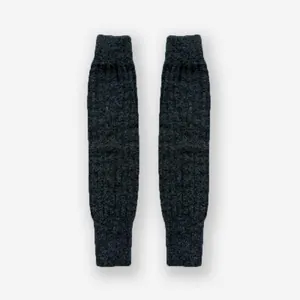 Dunkelgraue Beinstulpen aus Wollmischung mit Rippbündchen und dickem Strick