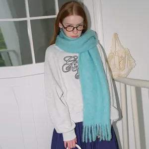 80% Wool Thickened Winter Scarf For Women Solid Color Warm Soft Knit Wrap With Tassels Elegant Minimalist Pashmina Shawl