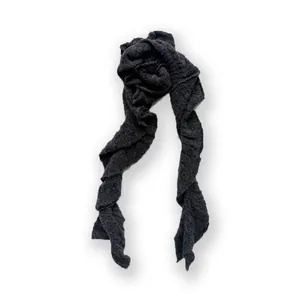 Chic dark grey wool blend ruffled scarf with a vintage Y2K spiral texture for winter