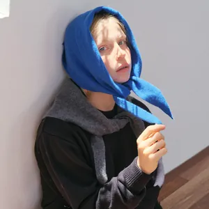 Women 100% Wool Knitted Triangle Scarf Soft Warm Winter Neck Wrap Shawl Solid Color Minimalist Crochet Kerchief For Lady