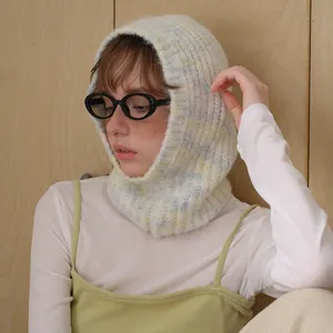 Passamontagna balaclava in misto lana giallo e grigio da donna con morbida trama a maglia