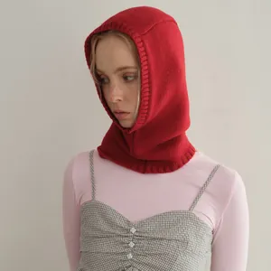 Rote 100% reine Wolle Balaclava Strickmütze und Schalkombination für Damen und Herren