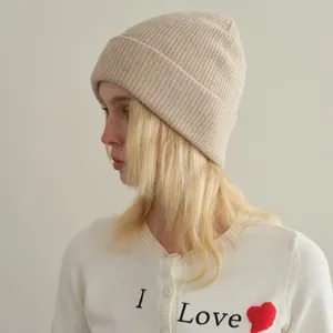 Soft yak hair and wool blend rib-knit beanie in oatmeal beige for men and women