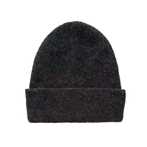 Minimalist dark grey ribbed knit beanie hat made of soft yak wool blend for winter