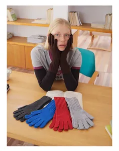 Detailed knit texture of pure wool touchscreen gloves in multiple classic solid colors