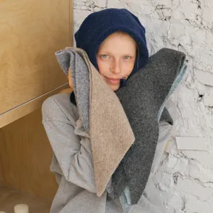 Knitted wool blend balaclava hooded scarf for women in multiple winter colors