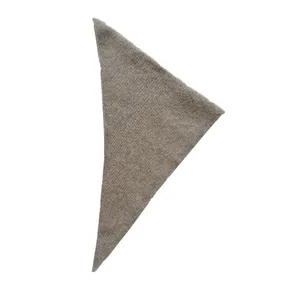 Triangle wool blend knit scarf with vertical rib texture in neutral camel brown color