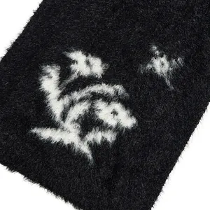 Écharpe en tricot bicolore à double couche avec motifs fleurs et texture fausse fourrure
