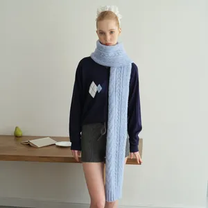 Women Winter Wool Blend Cable Knit Scarf Korean Style Retro Chunky Warm Soft Long Neck Wrap For Outdoor Daily Wear