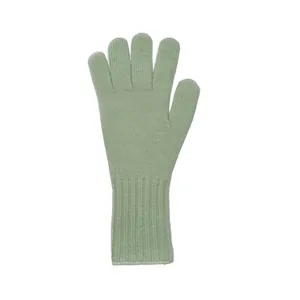 Sage green knitted 100% wool gloves for women with touchscreen fingers and ribbed cuffs