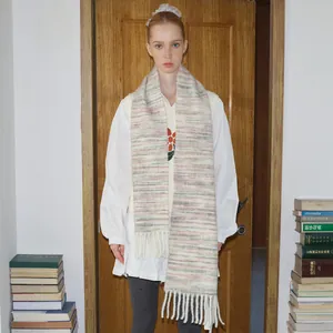 Winter Wool Blend Gradient Scarf For Women Thick Warm Soft Woven Long Neck Wrap With Fringe Elegant Striped Scarf Accessories