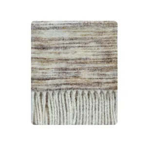 Soft wool blend gradient scarf with brown stripes and delicate fringe tassels for winter