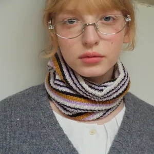 Cozy wool blend knitted neck warmer with colorful stripes for winter fashion styling