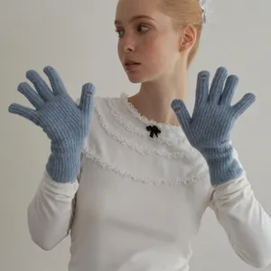 Guanti in Maglia Misto Lana da Donna in Pelo di Coniglio Caldi Invernali Compatibili con Touchscreen Tinta Unita Minimalisti Morbidi