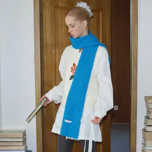 Damen Einfarbig Wollmischung Gestrickter Schal Koreanischen Stil Weichen Gerippten Langen Winterschal Für Wärme Minimalistischen Schal