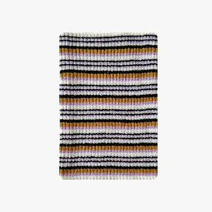 Unisex striped wool blend knit neck warmer in purple, yellow, and black colors