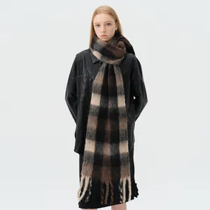 Wool Blend Plaid Tassel Scarf For Women Men Long Thick Winter Warm Wrap Shawl Minimalist Fashion Fringe Scarf Accessory