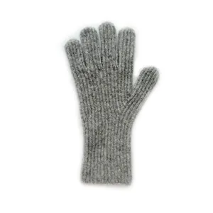 Guanti touch in misto lana grigio con trama a maglia spessa e polsini a costine