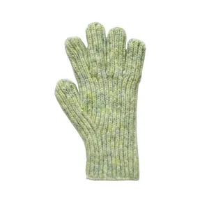 Dicke Strickhandschuhe für Damen aus Wollmischung in Hellgrün-Gelb meliert für den Winter