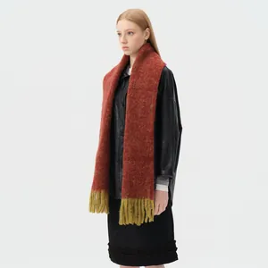 Damen Vintage Alpaka Wollmischung Dicke Fransen Schal Kontrastfarbe Lange Strick Winter Warme Schultertuch Accessoires