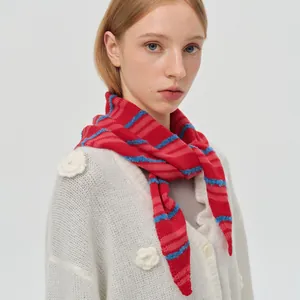 Korean Style Knitted Striped Triangular Scarf For Women Cute Winter Warm Acrylic Scarf Neck Warmer Fashion Bandana Headscarf