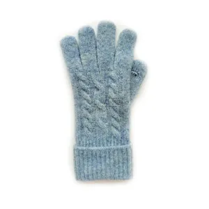 Gant d'hiver bleu clair en maille torsadée pour femme avec poignets élastiques