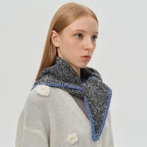 Écharpe Triangle en Tricot Chiné Vintage pour Femmes Châle Chaud en Acrylique Avec Bordure Contrastée Automne Hiver