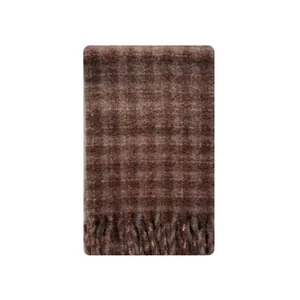 Klassieke bruine alpaca mohair wollen geruite sjaal met franjes voor winterwarmte