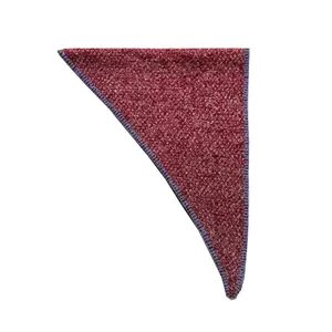 Foulard triangulaire rétro en laine mélangée rouge et blanc avec bordure bleue
