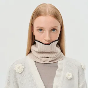 100% Wool Ribbed Knit Neck Gaiter For Men Women Winter Warm Scalloped Edge Snood Solid Color Elastic Neck Warmer Soft Scarf