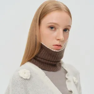 Premium 100% wool knit neck warmer with contrast pearl edge and ribbed texture detail