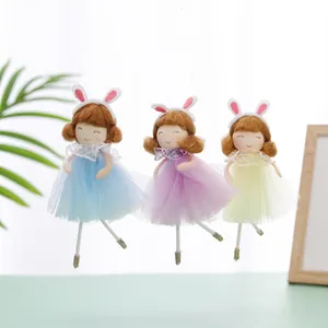 Easter Bunny Ear Ballet Girl Hanging Ornaments Handmade Tulle Skirt Doll Set For Home Party Decoration Cute Pastoral Style