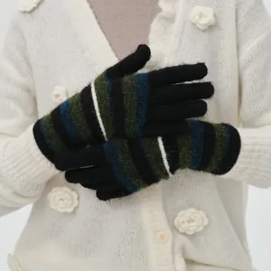 Rainbow striped knit wool gloves for women with colorful vintage winter thermal design