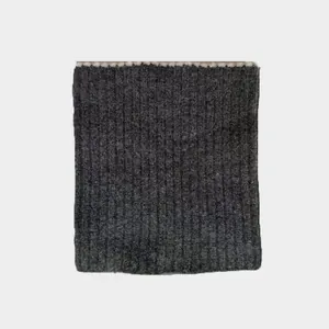 Dark grey 100% wool knit neck warmer with cream wavy trim and ribbed texture