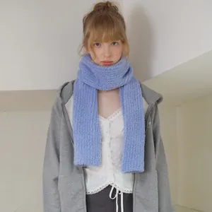 Korean Style Curly Knitted Scarf For Women Winter Warm Soft Acrylic Solid Color Long Muffler Thick Texture Fashion Accessories