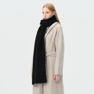 Dames Sjaal Franse Stijl Contraststiksel Wolmix Winter Warm Zacht Oversized Pashmina Shawl Mode Eenvoudige Nekwarmer