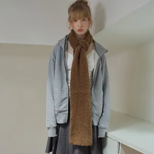 Soft dark brown wool blend chunky knit scarf for women in a cozy winter style