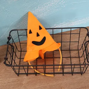 Serre-tête chapeau de sorcière citrouille orange avec visage pour fête d'Halloween