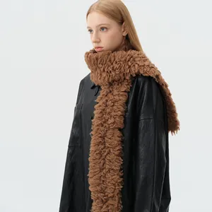 Women Wool Curly Knit Scarf Winter Thick Warm Lamb Wool Texture Solid Color Minimalist Soft Korean Style Neck Wrap