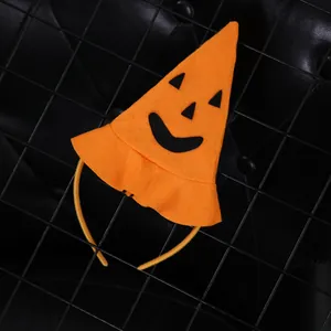 Serre-tête Citrouille d'Halloween Visage Souriant Chapeau de Sorcier Orange Tissu non Tissé Décoration de Fête Cosplay pour Enfants