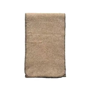 Camelkleurige sjaal van wolmix met zwarte contraststiksels en minimalistische uitstraling