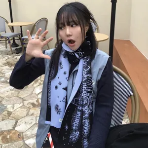 Winter knitted scarf with blue and black snowflake pattern and Winter lettering for women