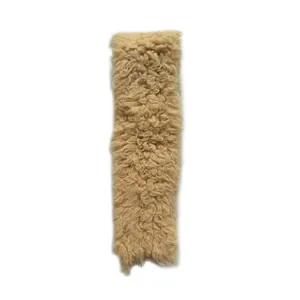 Women's 100% wool knit scarf in khaki curly lamb wool texture for winter warmth