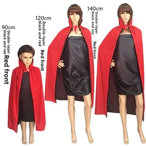 Three sizes of double-layered red and black vampire capes in 90cm, 120cm, and 140cm lengths