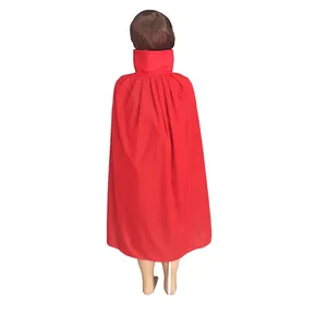 Detail of red children vampire cape with high stand-up collar for Halloween cosplay